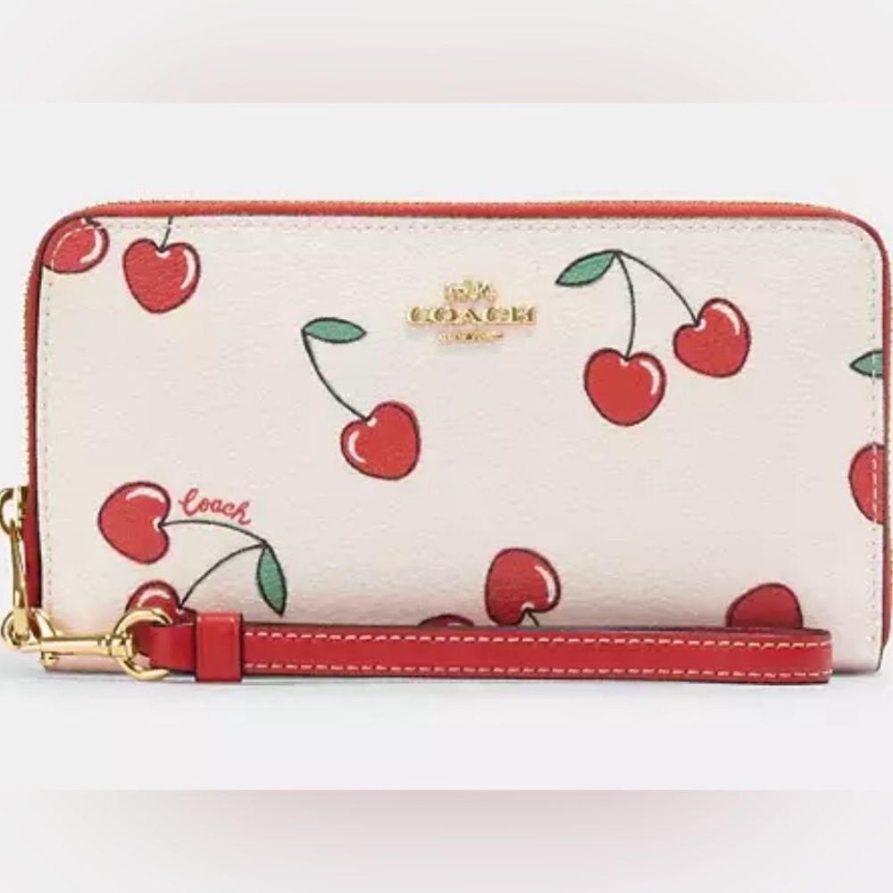 COACH Long Zip around wallet Heart Cherry Print 🍒